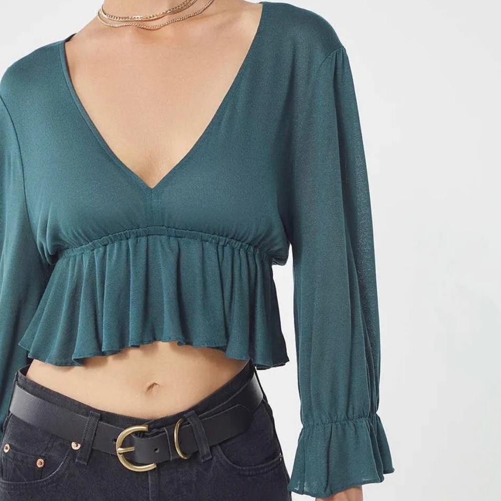 Urban Outfitters Dark Green Peplum Top